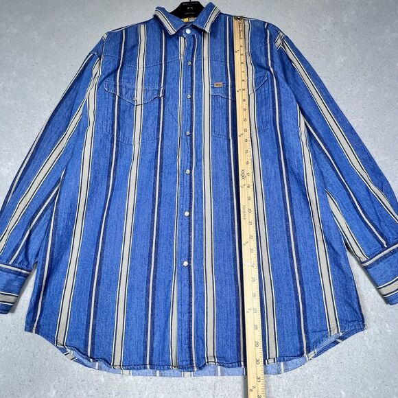 Justin Shirt Men’s Large Blue Striped Pearl Snap Western Workwear Long Sleeve - Picture 9 of 14